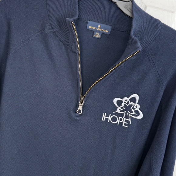 Brooks Brothers 2XL Mens Navy Blue IHOPE Logo Quarter Zip Pullover Sweater - Picture 1 of 4